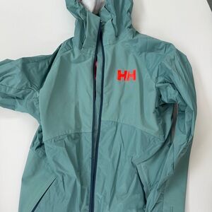 Helly Hansen Teal rain coat Jacket with Vibrant Red Interior